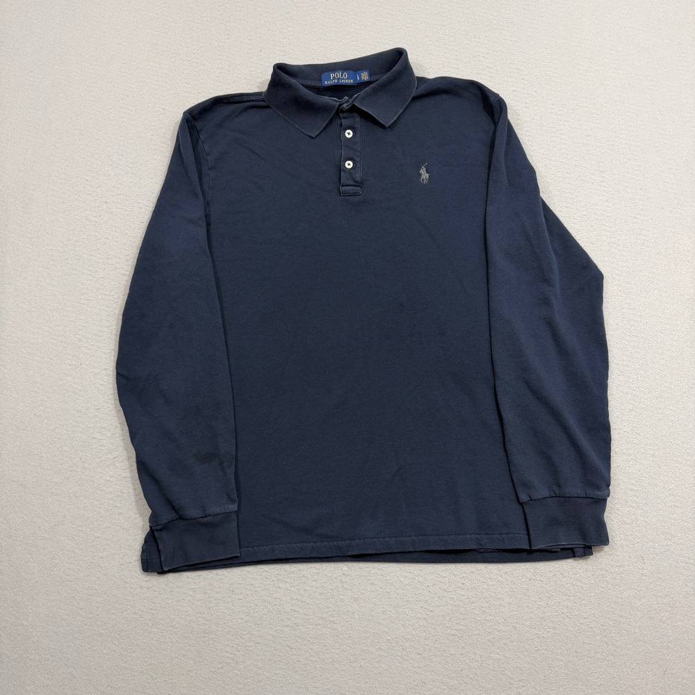 Polo Ralph Lauren Shirt Mens Large Blue Long Sleeve Rugby Classic Fit Cotton